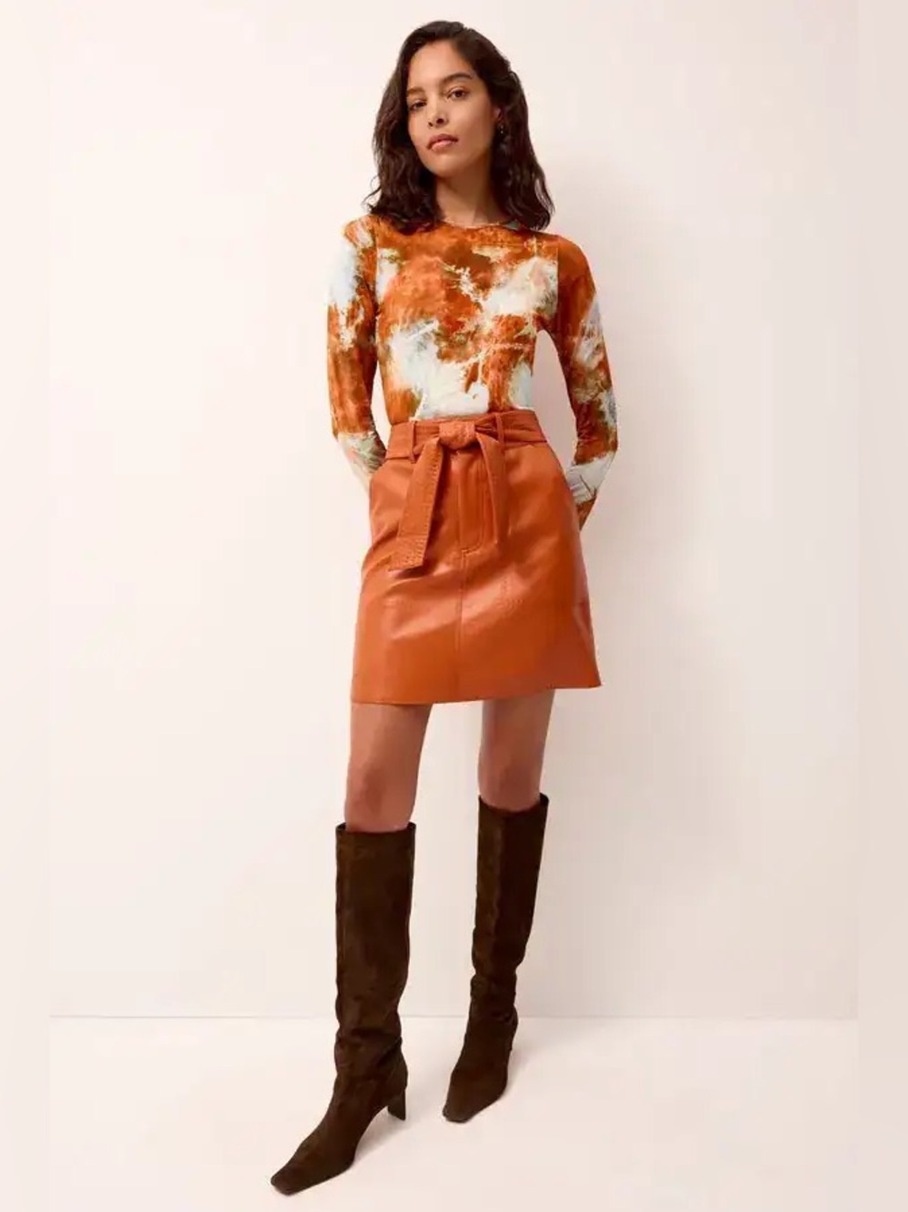 Marie Oliver Vallie Vegan Leather Skirt in Orange, Size 6